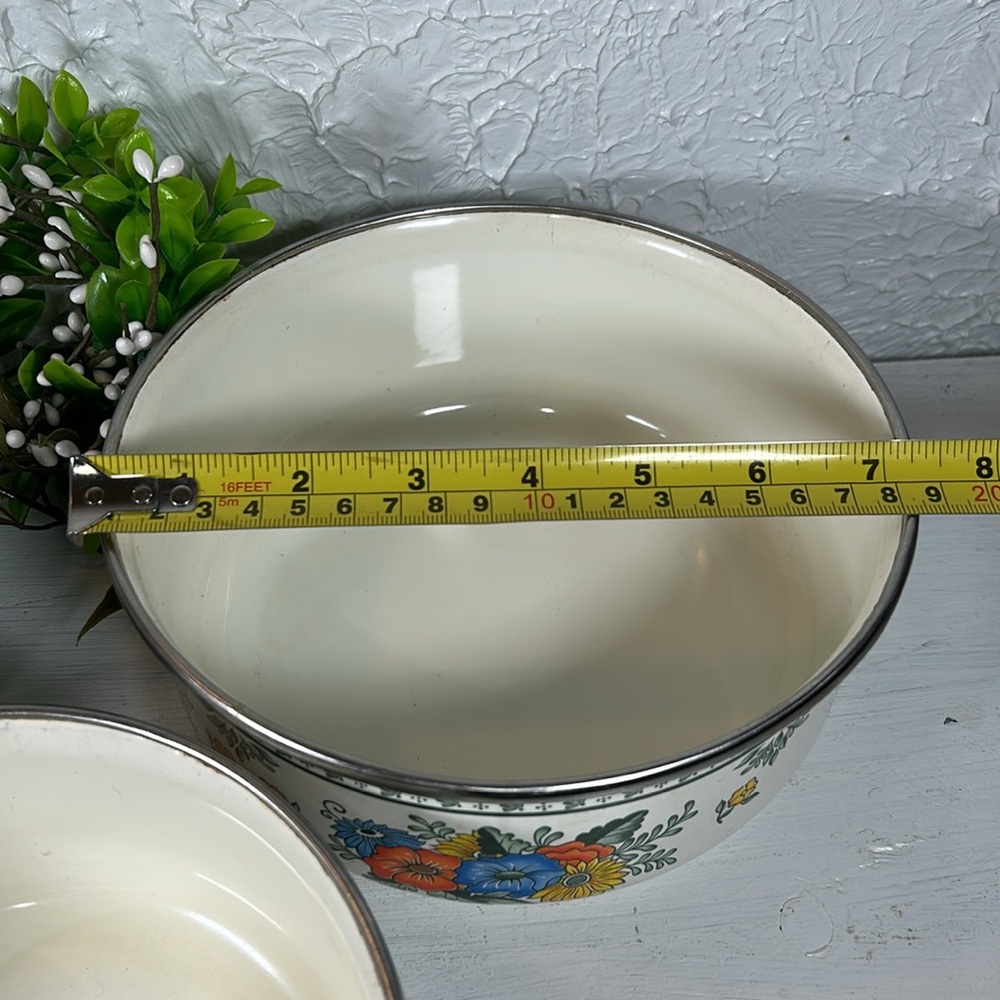 VTG Enamelware Old Amsterdam Floral & Leaf Mixing Nesting Stackable 3 Bowls - Picture 10 of 15